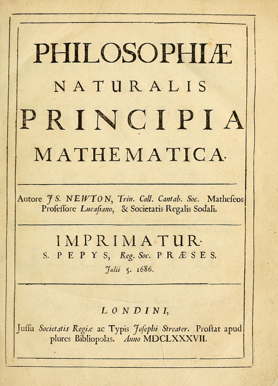 Première de couverture des Principia Mathematica de Newton.