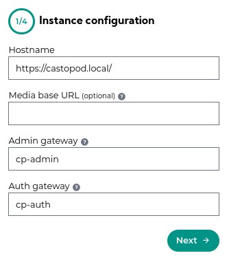Instance Configuration screen